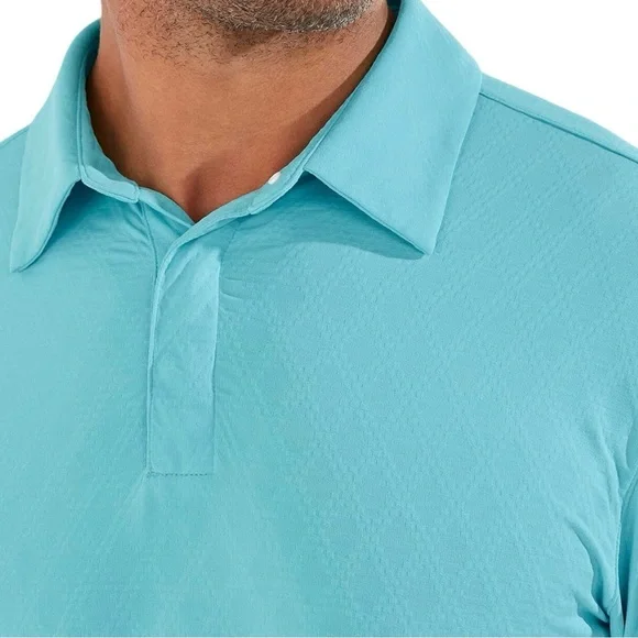 Coolibar Men's Arobello Long Sleeve Golf Polo size XL in Aruba Blue - Picture 2 of 10